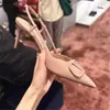 Zapatos de Mujer con Hebilla Metálica que Aumentan la Altura de una Sola Tira, Nuevos de Verano 2025 Color Nude Punta Fina Tacones de Aguja, Sandalias Elegantes de Estilo Francés sin Espalda