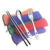 Vajilla de Acero Inoxidable Juego de Tres Piezas Tenedor Cuchara Palillos Vajilla Infantil Sonriente y Feliz Bolsa de Tela Portátil Logotipo Imprimible