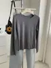 Camiseta Básica para Mujer de 200g con Volantes de Lana Tencel, Estilo Retro Suave, Color Sólido, Cuello Redondo, Manga Larga, Estilo Otoño/Invierno