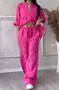 Gd2024 Conjunto de Dos Piezas de Camisa de Color Puro de Algodón y Lino Casual con Cordón y Pantalones de Pierna Ancha Transfronterizo Europeo y Americano Amazon Moda