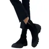 Textura de pele de ovelha design retrô salto grosso outono novo feminino design simples versátil emagrecedor zíper lateral botas da moda