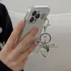 Funda de Teléfono con Lazo de Amor de Metal Lanyard Bolsa de Tarjetas Llavero Decoración Colgante Goo con Perlas