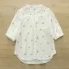 Roupas de Verão 2026 Cardigã Feminino de Gaze Dupla Estampado Estilo Japonês Camisa Casual de Manga Curta com Decote V