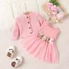 Amazon Europeu e Americano Outono e Inverno Novo macacão de bebê com aplique vestido de tule casaco de manga comprida liso conjunto de duas peças
