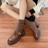 Zapatos de Cuero de Suela Gruesa de Estilo Celebridad de Internet para Mujer Verano Nuevo 2025 Mocasines Retro Franceses para Mujer Suela Suave Cómoda No Cansan los Pies