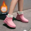 Botas de Lluvia de Moda Transfronterizas de Caña Corta para Mujer, Zapatos Impermeables de Caña Baja, Zapatos de Goma de Caña Baja para Cocina, Botas de Agua para Lavado de Autos, Botas de Lluvia con Forro de Algodón
