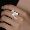 Nuevo Anillo de Orquídea de Diamante Brillante Chino para Mujer Elegante Artístico Diseño de Forma de Flor Fresco y Refinado Anillo Abierto Ajustable