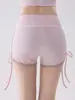 Shorts de Yoga com Cordão Cintura Alta Levanta Bumbum Ajustável Anti-Exposição Respirável Emagrecimento Pilates Shorts de Treino Mulher