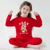 Conjunto de Ropa Interior Térmica Roja para Niños del Año de su Nacimiento, Hecho de Tela Derong, Adecuado para Niños Mayores, Conjunto de Tops y Pantalones de Otoño, Conjunto de Pijama Juvenil, Ropa de Año Nuevo