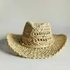 Sombrero de Vaquero Tejido a Mano, Sombrero de Paja Transpirable Calado, Sombrero de Vaquero de Paja Estilo Nuevo, Sombrero de Vaquero Teñido con Paja Natural, Sombrero de Playa