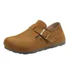 2026 Novos Sapatos Birkenstock Casuais de Moda Confortáveis para Mulheres, Estilo Retrô, Fivela, Slip-On, Cobertura Total, Salto Escondido, Solado Macio