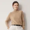 Suéter feminino de cashmere 100% puro cashmere de cabra outono de 2026 raglan gola alta malha slim-fit quente suéter base