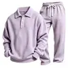 Conjunto de Dos Piezas a Cuadros Europeos y Americanos Color Sólido Manga Larga Pantalón Largo Deportivo Simple Versátil Casual para Hombre