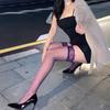 Calcetines morados de encaje hasta la rodilla medias antideslizantes perspectiva calcetines finos y sexys para mujer medias de seda pura negras