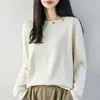 Suéter de malha com gola redonda 100% algodão de design moderno para mulheres, blusa base de corte solta, top suéter rosa de manga longa