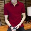 Camiseta de manga corta de seda de hielo de verano para hombre, polo de moda de estilo coreano con cuello, camiseta de cuello, top ajustado de color liso