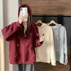 Jaqueta oversized cor vinho, forrada com fleece e espessa, jaqueta de beisebol para mulheres petites, primavera e outono, outono e inverno, moletom com zíper e capuz