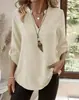 2026 Primavera/Verão Europeu e Americano Comércio Exterior Transfronteiriço Nova Camisa Feminina Solta Plus Size Gola V Cor Sólida Caimento Solto