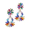 Pendientes de botón de flor de strass multicapa con incrustaciones de diamantes geométricos nuevos europeos y americanos, moda de lujo ligero, temperamento, combinan con todo