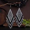 Pendientes de borla larga de temperamento de alta calidad con degradado para mujer, estilo étnico europeo y americano, nicho, tejidos con cuentas de arroz, pendientes para fotos de viaje