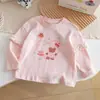 Blusa Falsa de Duas Peças para Menina Doce Estampa de Bolo de Ursinho Fofo Acabamento em Renda Camiseta de Manga Longa Amiga da Pele para Crianças