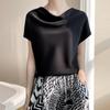 Nova coleção primavera e verão 2023 feminina, camiseta da moda com gola alta, mangas curtas, estilo ocidental, cetim, modeladora, elegante, top versátil
