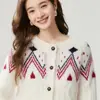 Nuevo cárdigan de punto con colores contrastantes, cuello redondo, corte holgado, patrón Fair Isle, 35% cachemira, de botones, manga larga, suéter de punto versátil