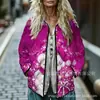 Sudadera de Algodón con Cuello Alto y Pliegues para Mujer 2025, Estampado Floral Retro, Rayas Otoño e Invierno, Botones, Sudadera para Mujer