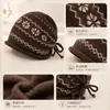 Gorro de tricô Fair Isle, moda outono e inverno feminina, quente, com cordão, barra dobrada, estilo retrô, adequado para cabeças maiores