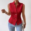 2026 Europea y Americana Amazon Transfronterizo Nuevo Estilo para Mujer Chaleco sin Mangas con Botones y Cuello en V Top de Chaqueta para Mujer