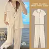Pijama de Encaje de Alta Gama para Mujer con Pantalones Cortos, Cardigan Fino de Primavera, Otoño y Verano, Traje Sencillo Retro Verde para el Hogar
