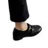 2026 Novos Sapatos de Couro com Fivela de Metal Estilo Retrô, Bico Redondo e Salto Bloco para Mulheres, Mocassins Elegantes de Calçar