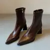 Botas de Cano Curto Chuyuji com Bico Fino, Couro Macio, Salto Alto Fino, para Mulheres, Estilo Novo Outono 2026, Zíper Lateral, Botas Elegantes