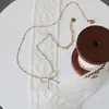 SL074 hermoso collar tipo gargantilla Mori con lazo cadena para el cuello de cuentas redondas cadena para la clavícula acero de titanio chapado en color oro de 18K Para mujer