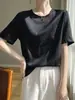 Suéter de Manga Corta con Cuello Redondo para Mujer de Verano, Camiseta de Satén de Media Manga, Top Elegante Holgado Adelgazante