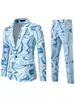 Nuevo conjunto de traje con estampado tie-dye para hombre, europeo y americano, ropa formal, atuendo de actuación, conjunto de traje casual para hombre
