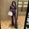 Conjunto de dos piezas de moda coreana simple para mujer, chaqueta sudadera con capucha versátil de moda para otoño e invierno y pantalones acampanados