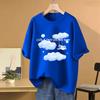 Camiseta de Manga Corta para Mujer con Diseño Azul Cielo Estilo Aurora, Nueva de Verano 2026, Holgada, Tallas Grandes, Top Versátil Ins