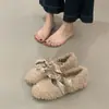 Zapatos de Algodón de Lana de Cordero con Lazo Aumentador de Altura Interior para Mujer, Nuevo Estilo Invierno 2025, Planos Cálidos de Felpa sin Cordones