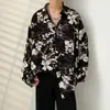 Camisa de manga larga de otoño estilo americano para hombre, moderna y genial estilo coreano, estilo nicho de Hong Kong, camisa floral de corte holgado, disponible para dropshipping