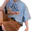Camisa Suelta de Manga Corta con Bordado de Dibujos Animados Retro Japonés para Hombres y Mujeres, Camisa de Moda con Lazo, Diseño de Nicho de Verano