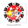 Cartas de Póker para Casino Temáticas Rojas y Negras, Dados, Platos de Papel, Vasos de Papel, Servilletas de Papel, Manteles, Banderines y Artículos para Cumpleaños