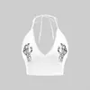 Top halter de venta caliente transfronterizo estilo Y2K gótico con estampado de calavera y hueso de mano para mujer, estilo europeo y americano, disponible para dropshipping