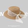 Sombrero de Paja Estilo Resort Francés para Mujer 2025 Nuevo Protección Solar Sombrero de Playa Verano Copa Plana Moda Encaje Sombrero de Sol