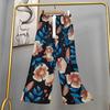 Pantalones de pijama de algodón y seda para mujer, estilo fino de verano, talla grande, pantalones de pierna ancha de cintura alta, adecuados para usar en exteriores, pantalones de playa de seda de algodón artificial, pantalones para casa