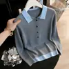 Outono/Inverno 2026 Novo Estilo POLO Patchwork Blocos de Cor Gola Tricô Casual Emagrecedor Top Suéter