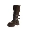 Botas altas de suela gruesa y tacón grueso para mujer en stock, nuevo estilo otoño e invierno 2026, botas largas de jinete con correa de hebilla de cuero para mujer
