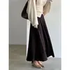 Falda Plisada de Punto de Cintura Alta LUXI para Mujer, Otoño 2026 Estilo Coreano Falda Larga Acanalada de Línea A Adelgazante ss1106