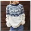 Suéteres Femininos Populares da Amazon para Outono e Inverno, Tricô Jacquard Grosso em Acrílico