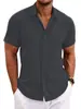 Camiseta de Lino para Hombre de Manga Corta Camiseta Interior Holgada de Color Puro Camisa de Algodón y Lino de Manga Corta Talla Grande para Playa de Hombre Camisa de Manga Corta para Hombre